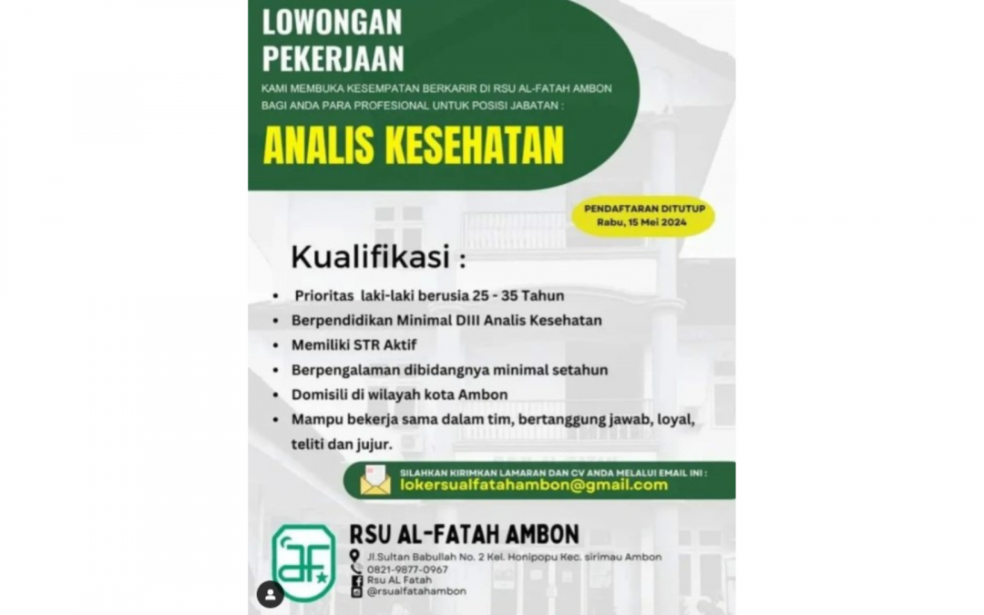 Lowongan Kerja Analis Kesehatan