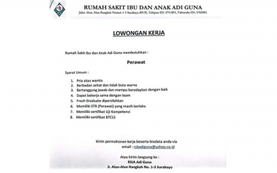 Lowongan Kerja Perawat Rumah Sakit Ibu dan Anak Adi Guna